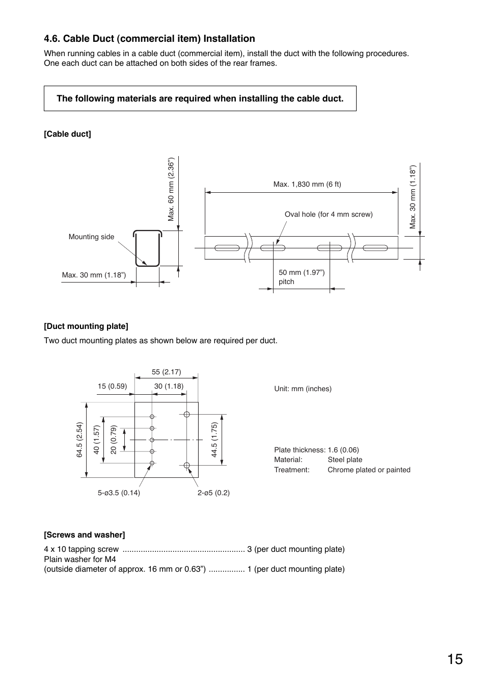 Cable duct (commercial item) installation | Toa CR-413-6 User Manual | Page 15 / 20