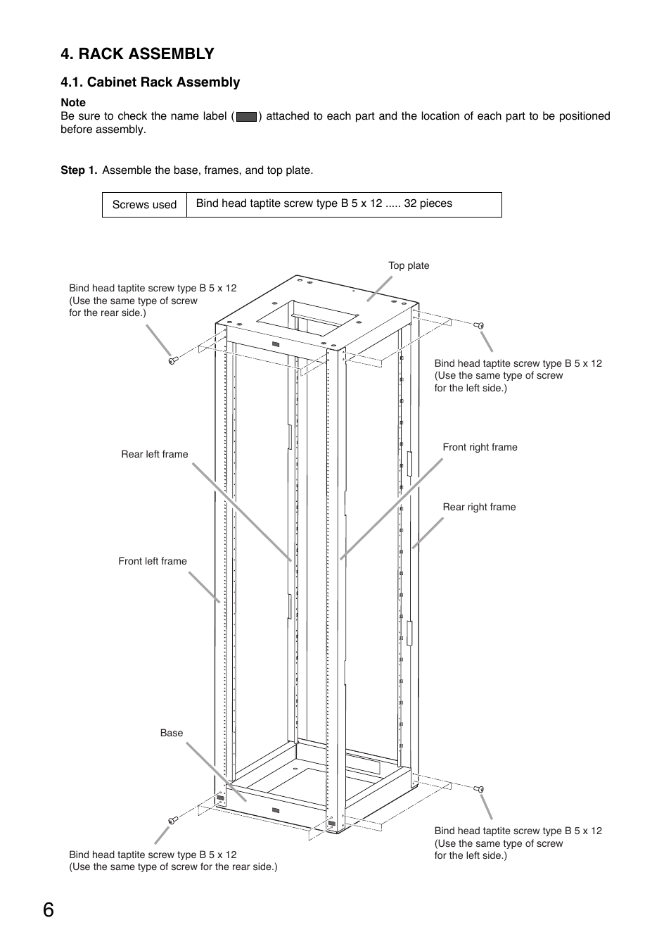 Rack assembly | Toa CR-413-6 User Manual | Page 6 / 20