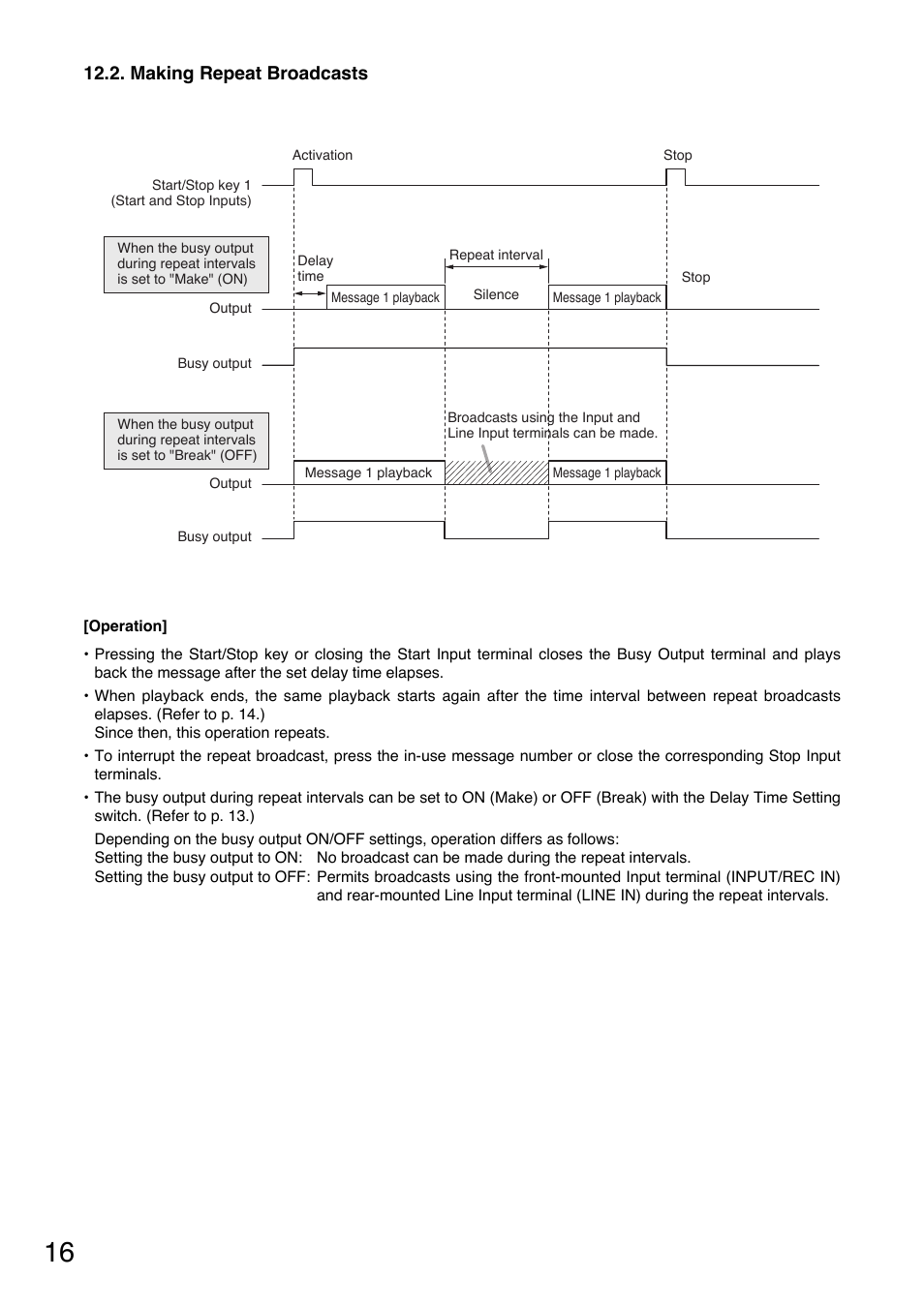 Making repeat broadcasts | Toa EV-20R User Manual | Page 16 / 20