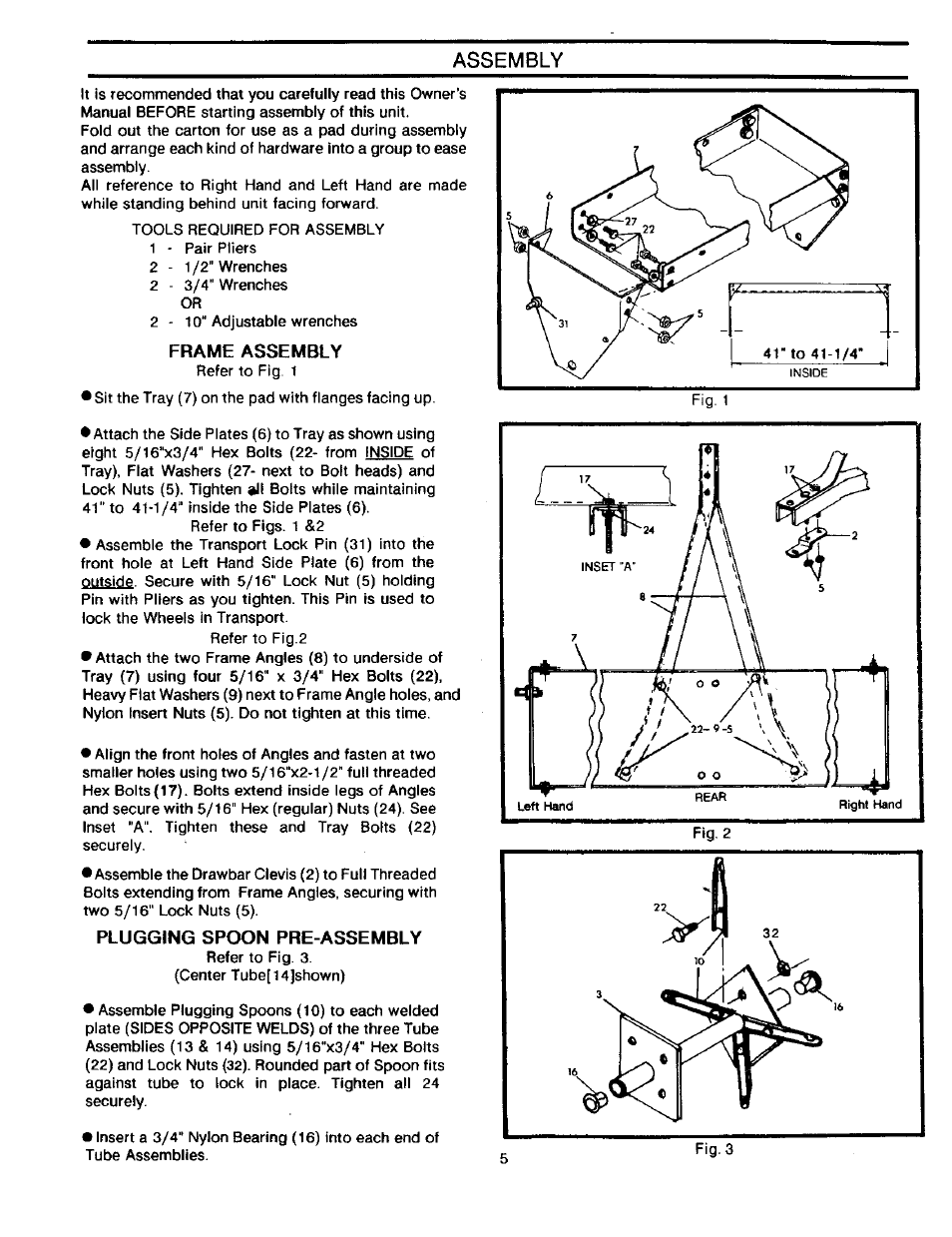 Assembly, Frame assembly, Plugging spoon pre-assembly | Craftsman 757.243481 User Manual | Page 5 / 8