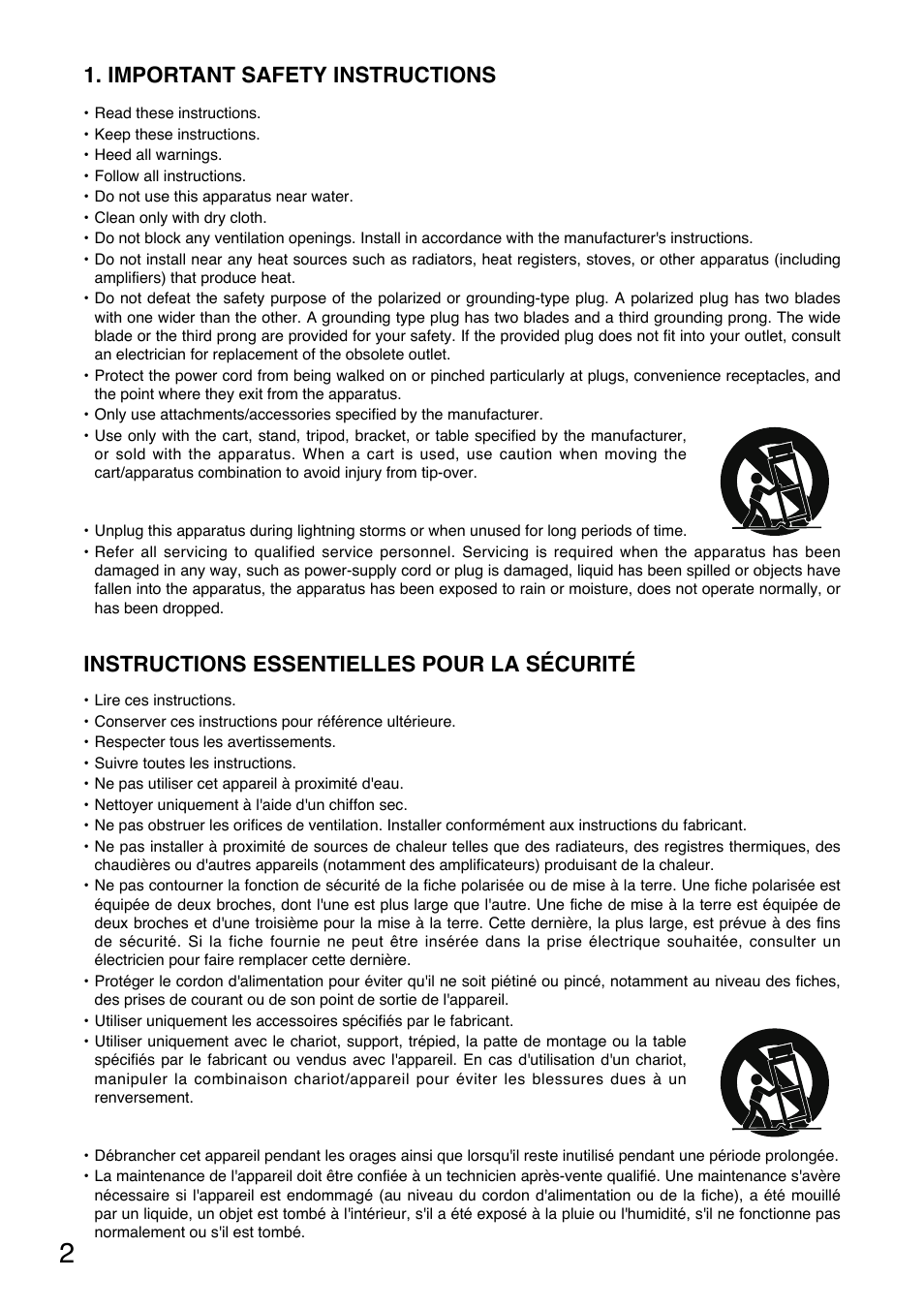 Important safety instructions, Instructions essentielles pour la sécurité | Toa MP-1216 User Manual | Page 2 / 8