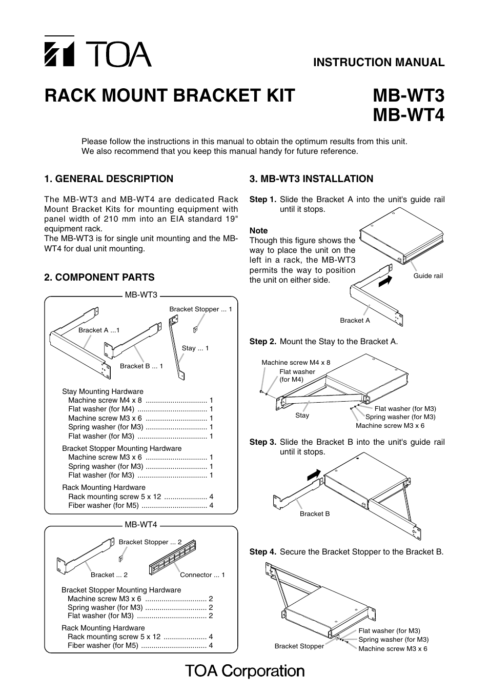 Toa MB-WT4 User Manual | 2 pages