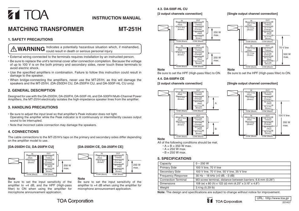 Toa MT-251H User Manual | 1 page