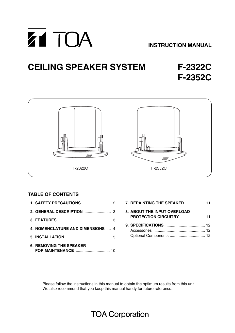 Toa F-2352C User Manual | 12 pages