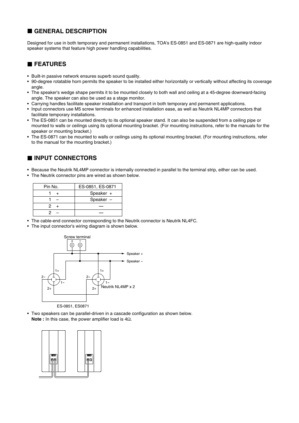 General description, Features, Input connectors | Toa ES-0871 User Manual | Page 3 / 4