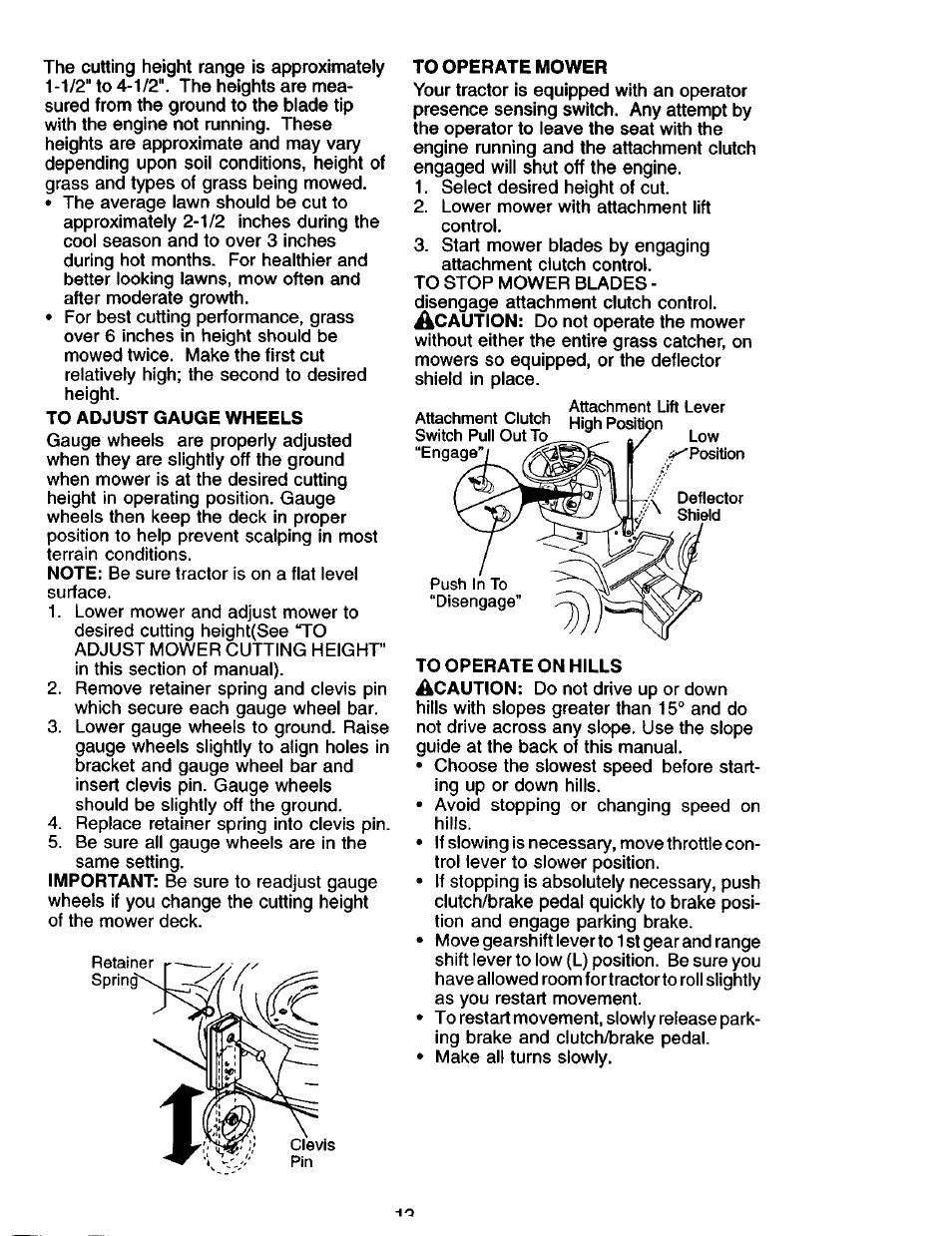 To adjust gauge wheels, To operate mower | Craftsman 917.275013 User Manual | Page 13 / 60