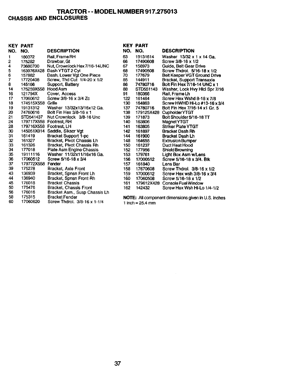 Tractor- chassis and enclosures | Craftsman 917.275013 User Manual | Page 37 / 60
