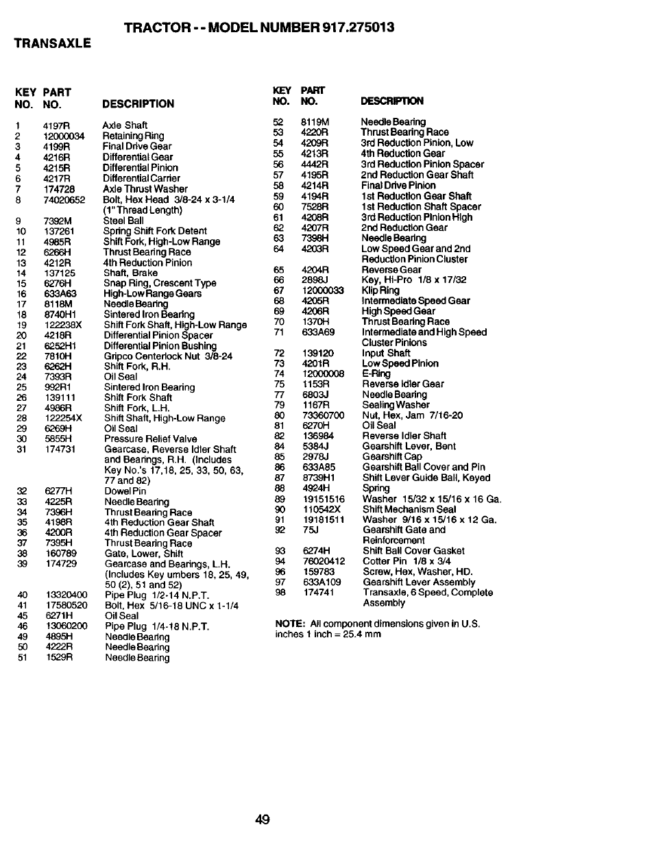 Transaxle | Craftsman 917.275013 User Manual | Page 49 / 60
