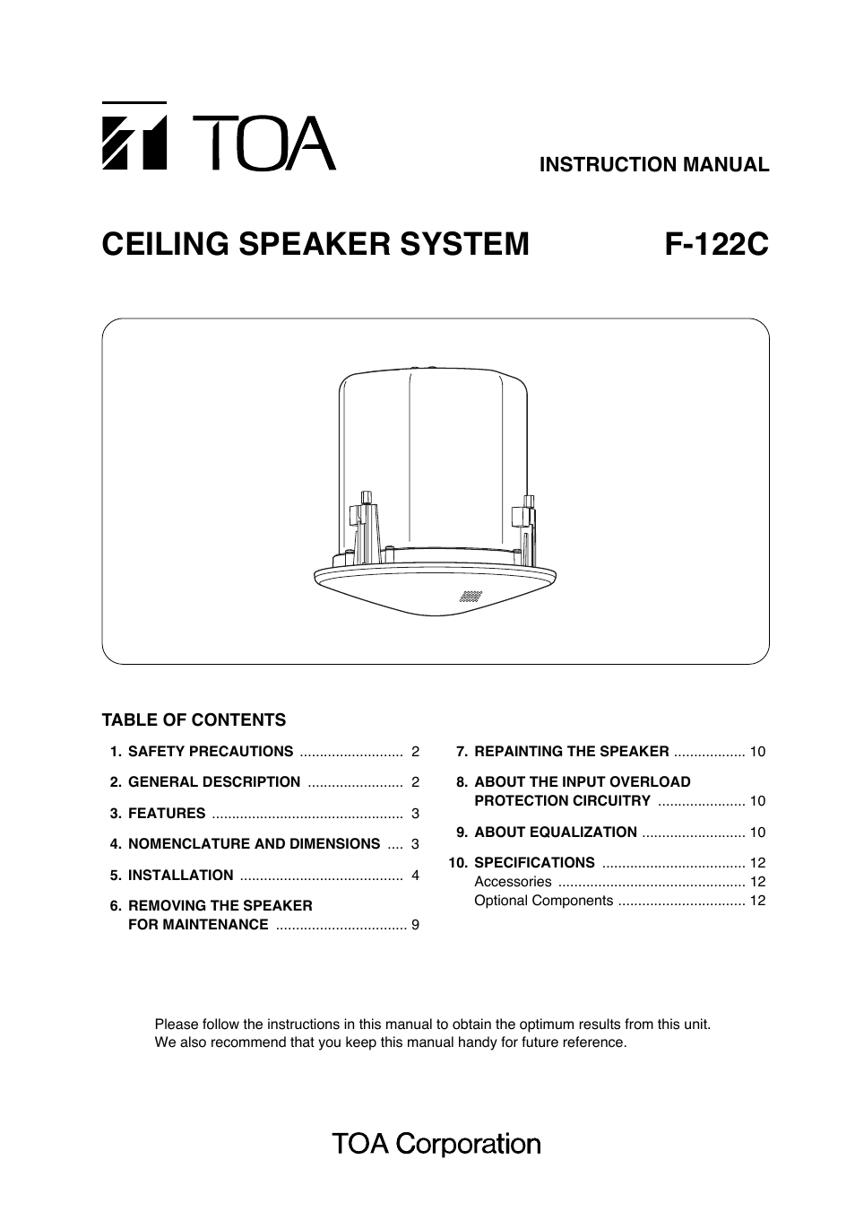 Toa F-122C User Manual | 12 pages