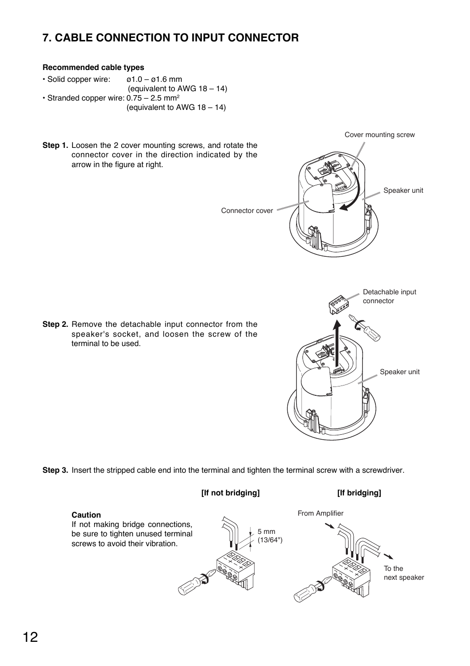 Cable connection to input connector | Toa F-122CU User Manual | Page 12 / 20