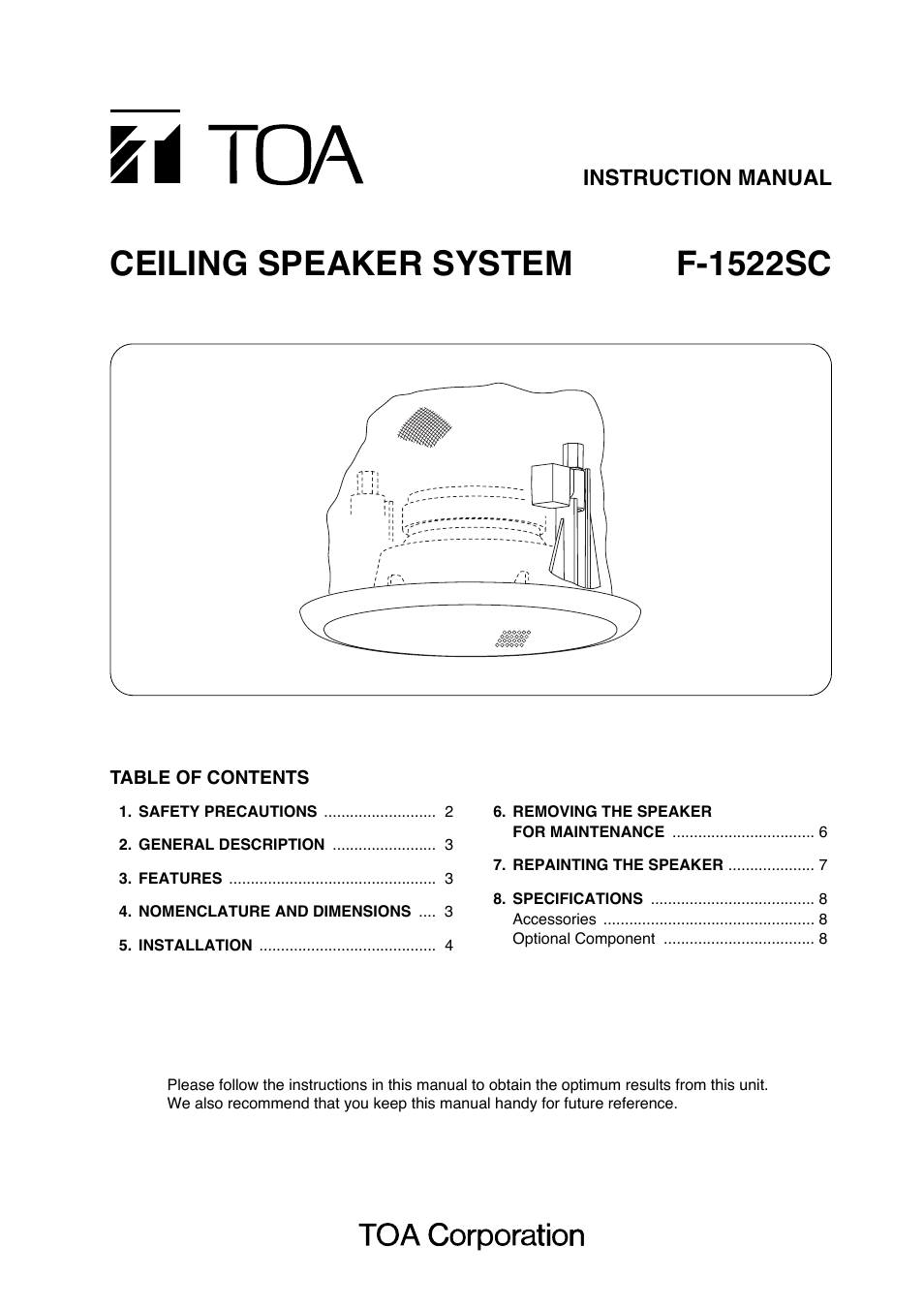 Toa F-1522SC User Manual | 8 pages