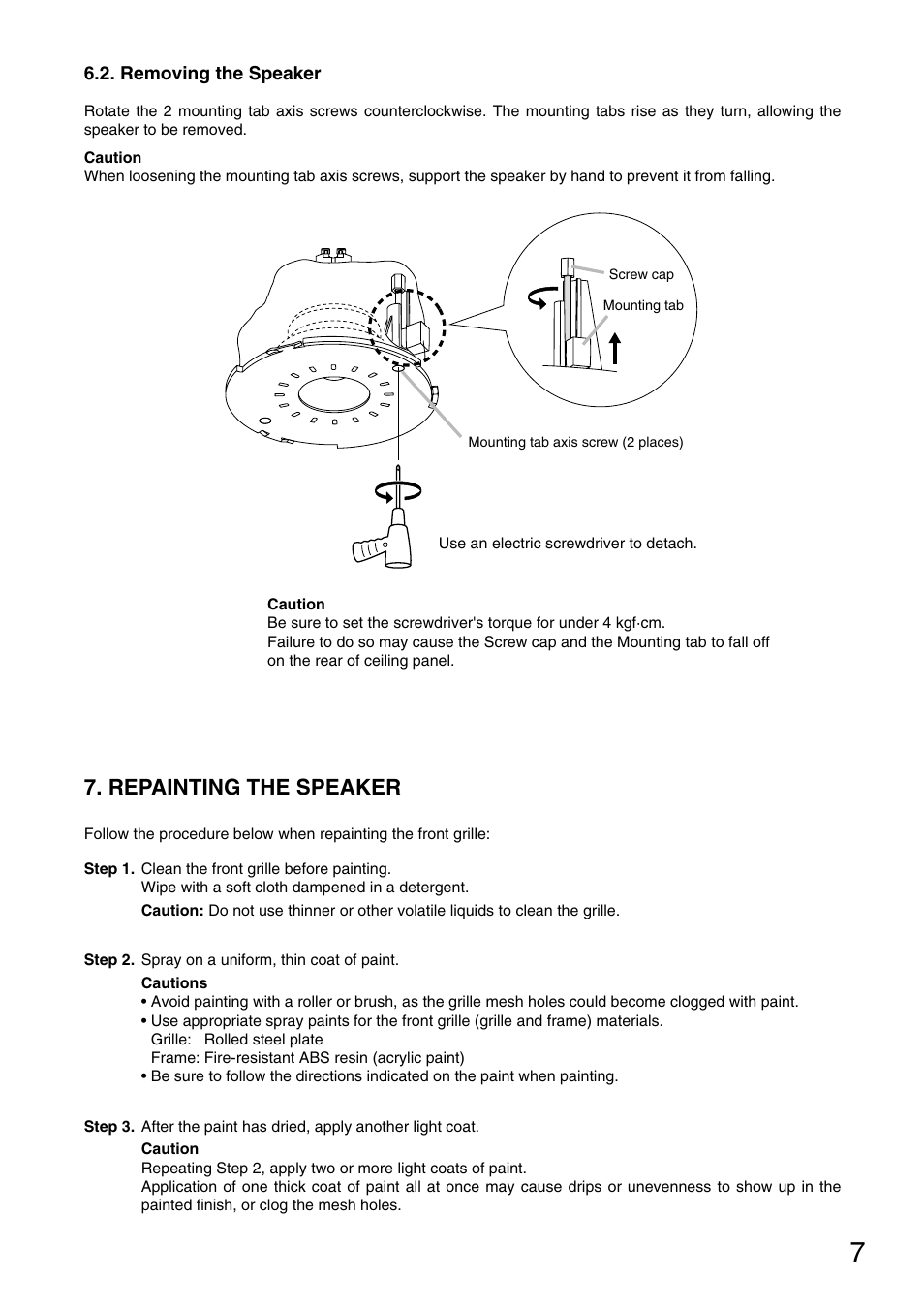 Repainting the speaker | Toa F-1522SC User Manual | Page 7 / 8