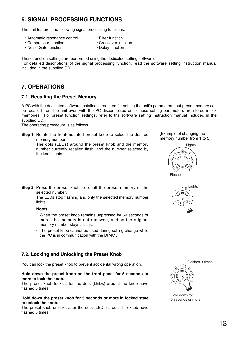 Operations, Signal processing functions | Toa DP-K1 User Manual | Page 13 / 28