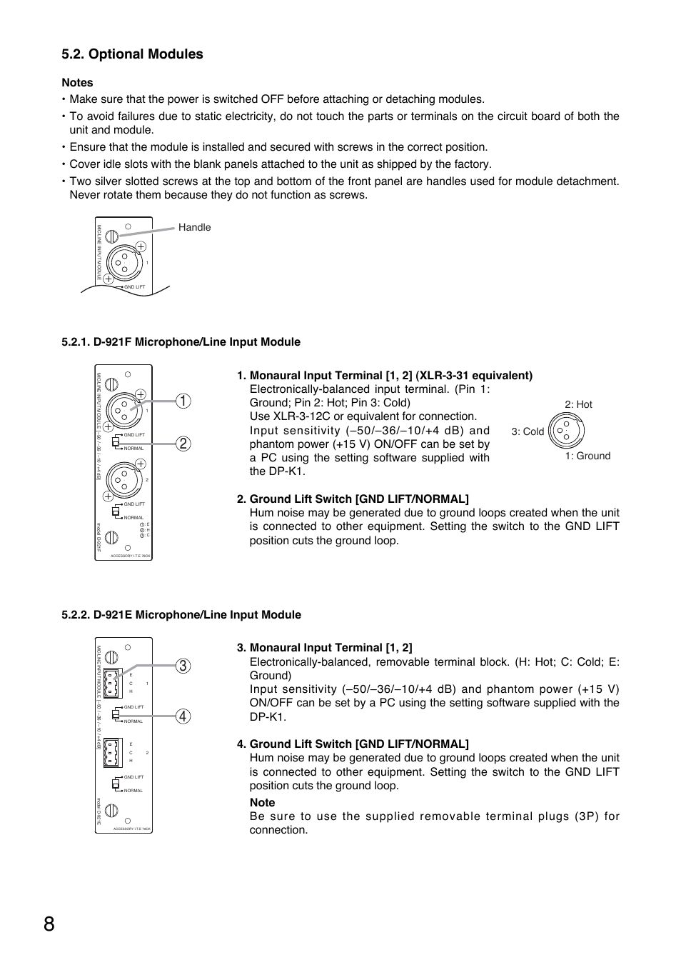 Optional modules | Toa DP-K1 User Manual | Page 8 / 28