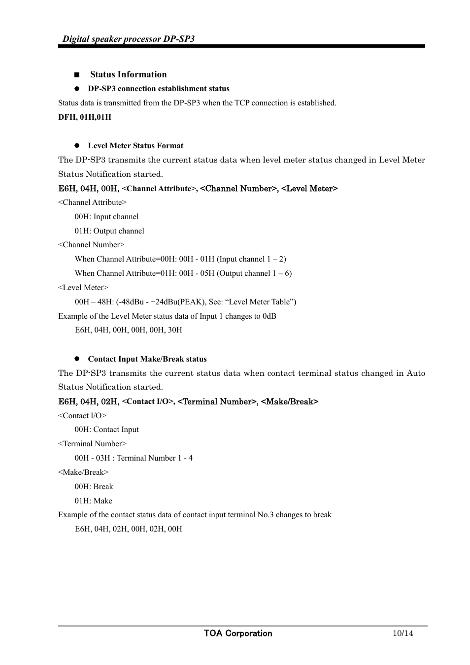 Toa DP-SP3 Protocol User Manual | Page 10 / 14