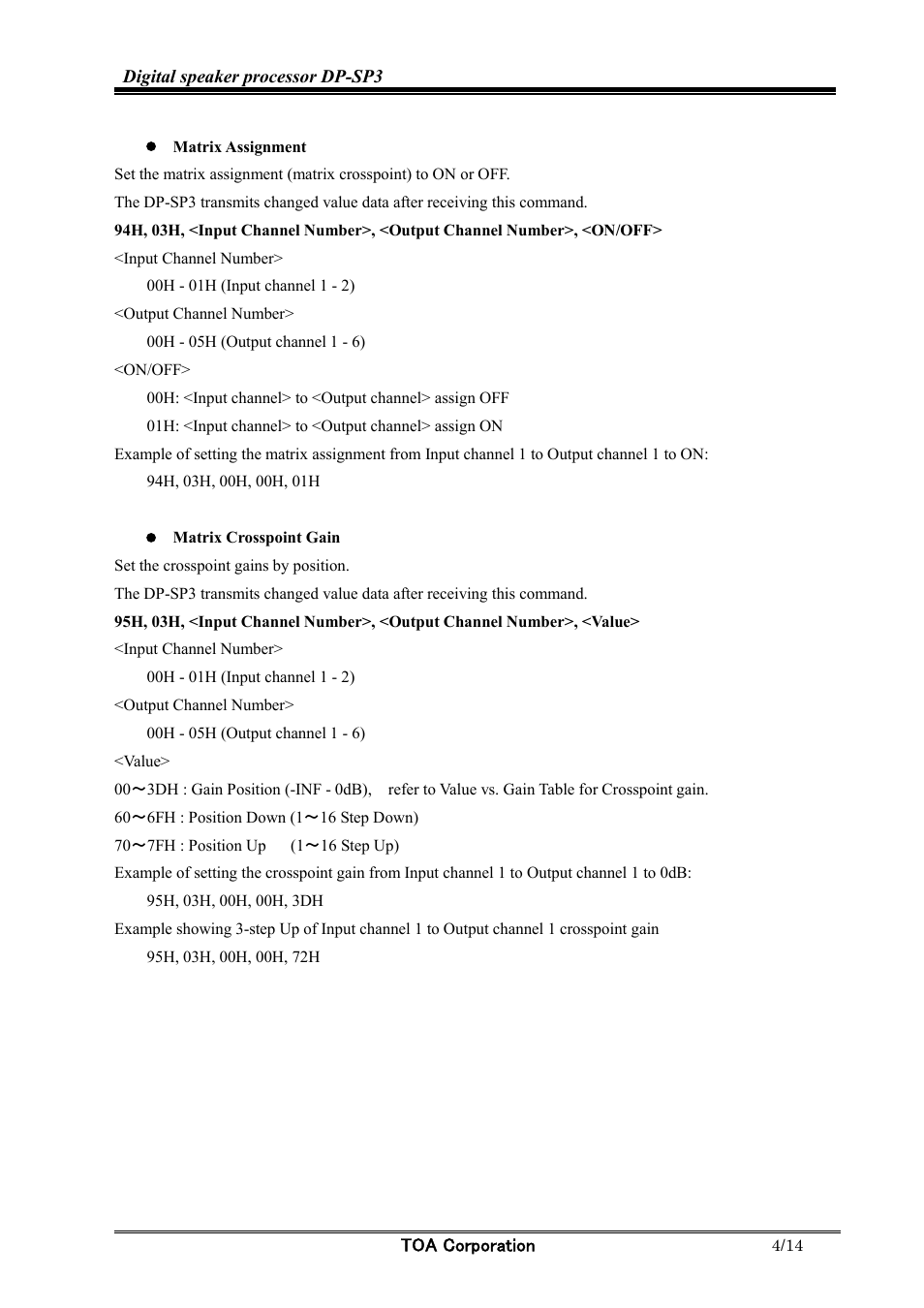 Toa DP-SP3 Protocol User Manual | Page 4 / 14