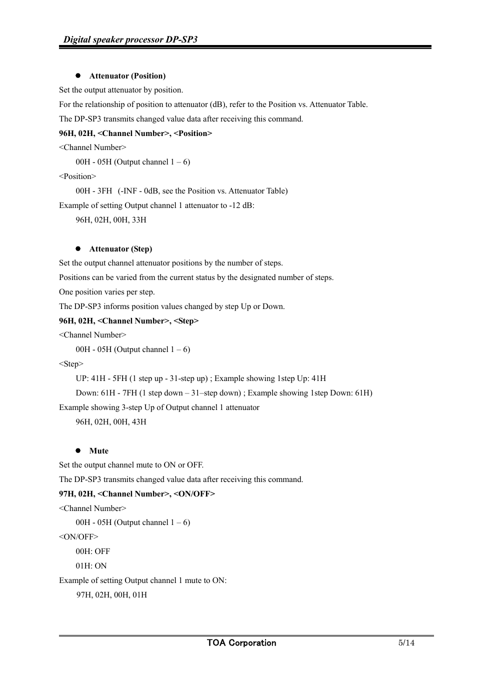 Toa DP-SP3 Protocol User Manual | Page 5 / 14