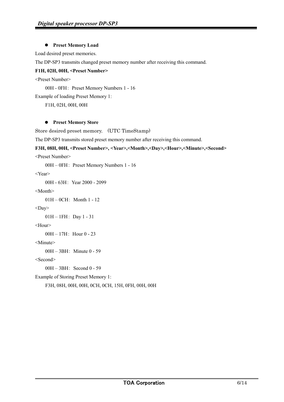 Toa DP-SP3 Protocol User Manual | Page 6 / 14