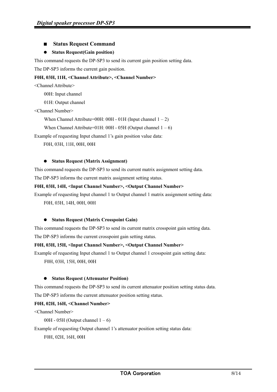 Toa DP-SP3 Protocol User Manual | Page 8 / 14