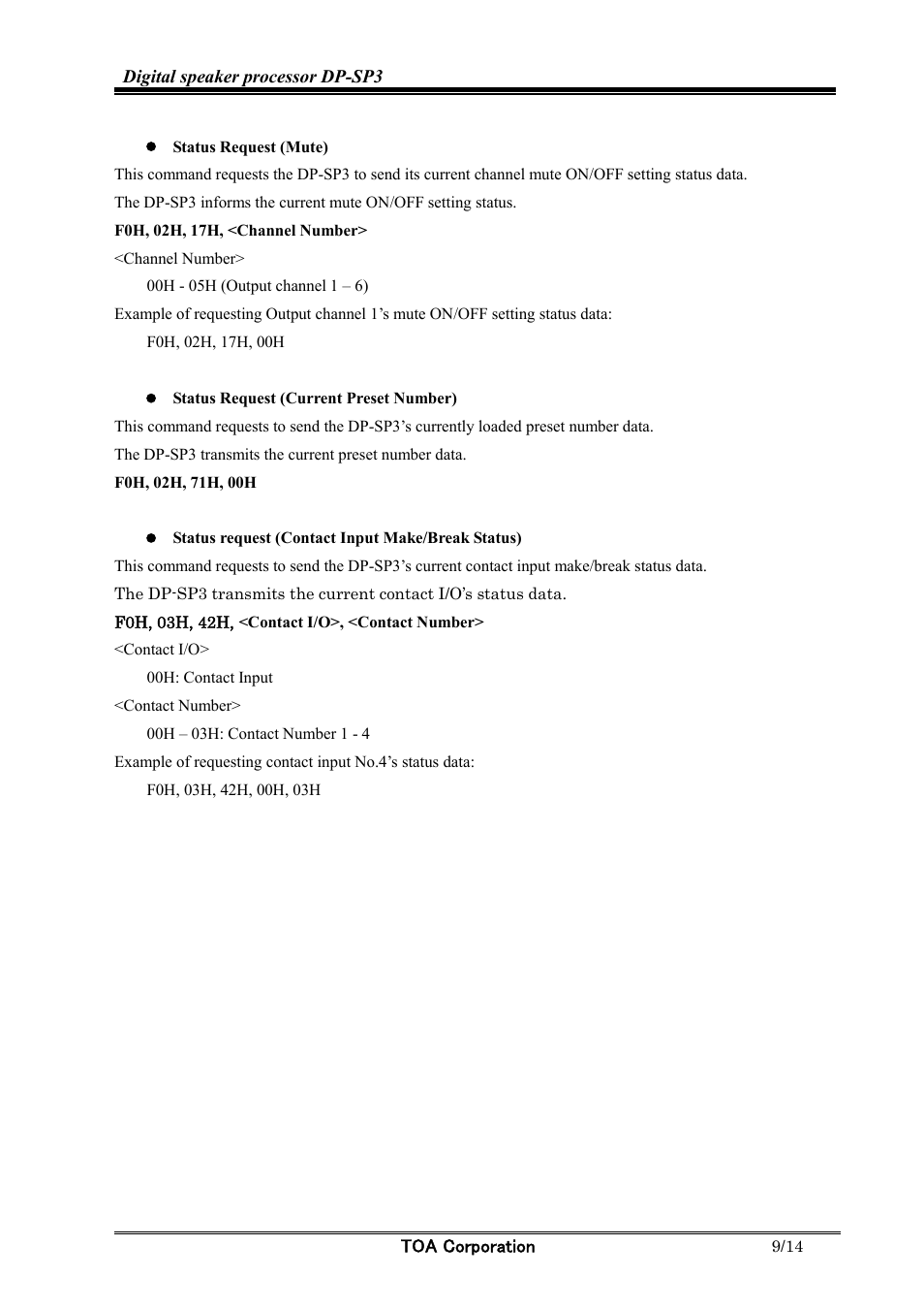 Toa DP-SP3 Protocol User Manual | Page 9 / 14