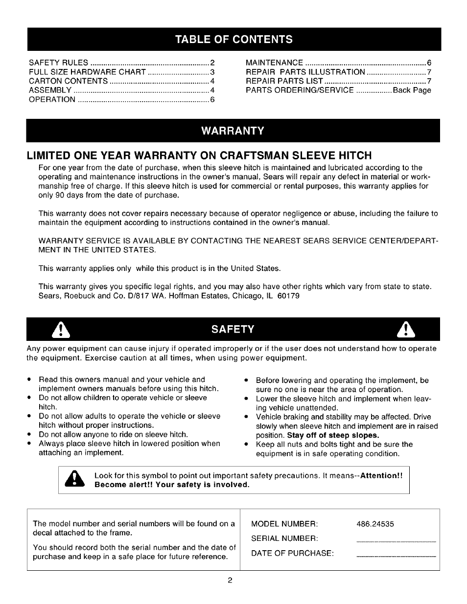 Craftsman 486.24535 User Manual | Page 2 / 8