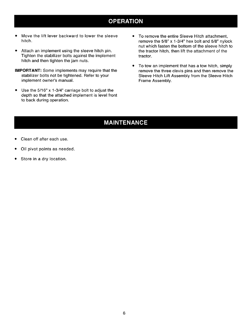 Operation, Maintenance | Craftsman 486.24535 User Manual | Page 6 / 8