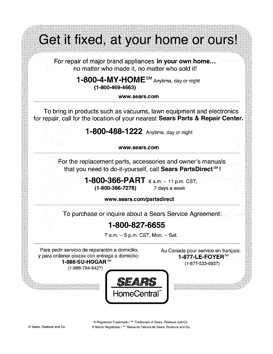 800-4-my-home, Homecentrar | Craftsman 486.24535 User Manual | Page 8 / 8