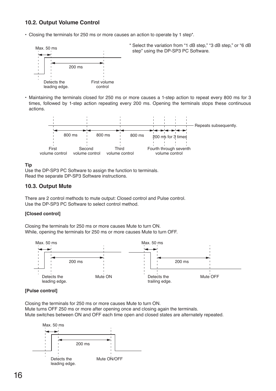 Output volume control, Output mute | Toa DP-SP3 User Manual | Page 16 / 24