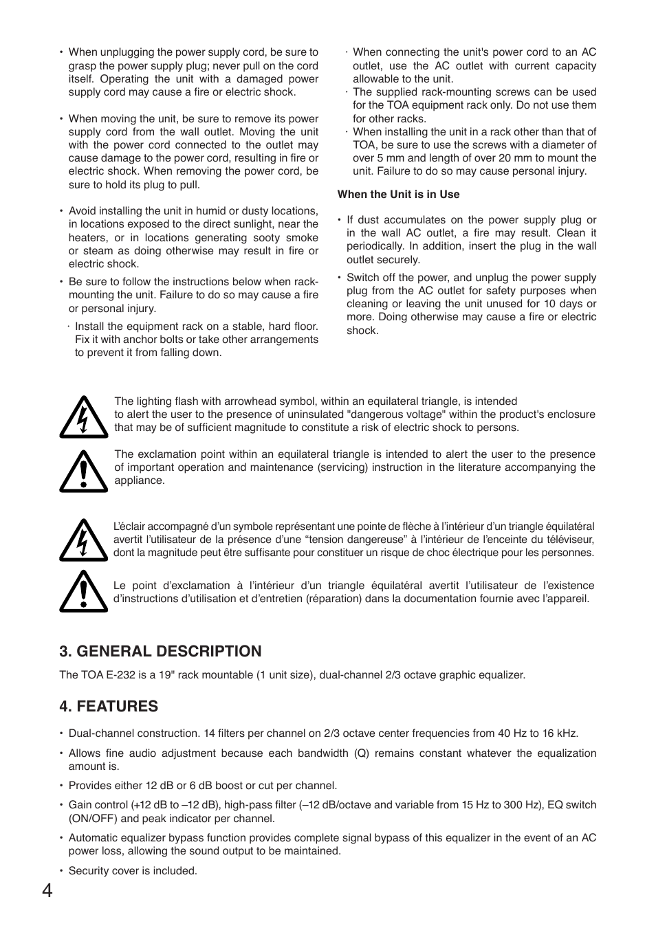 General description, Features, General description 4. features | Toa E-232 User Manual | Page 4 / 8