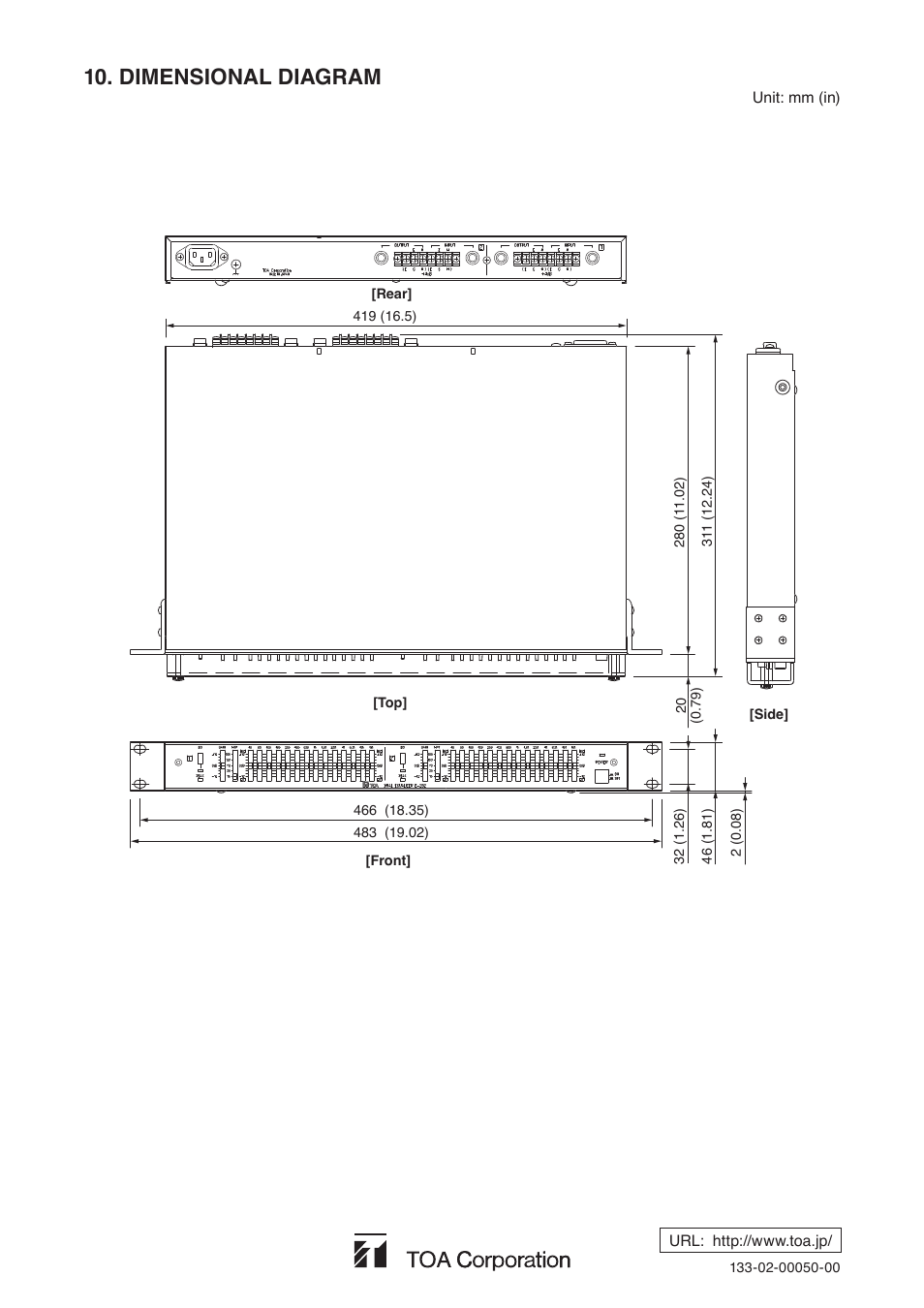 Dimensional diagram | Toa E-232 User Manual | Page 8 / 8