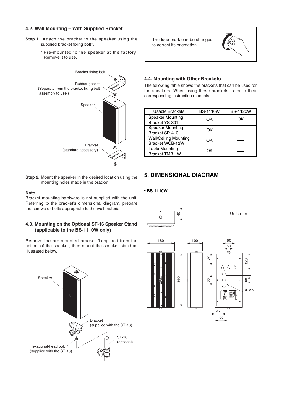 Dimensional diagram | Toa BS-1120W User Manual | Page 3 / 4