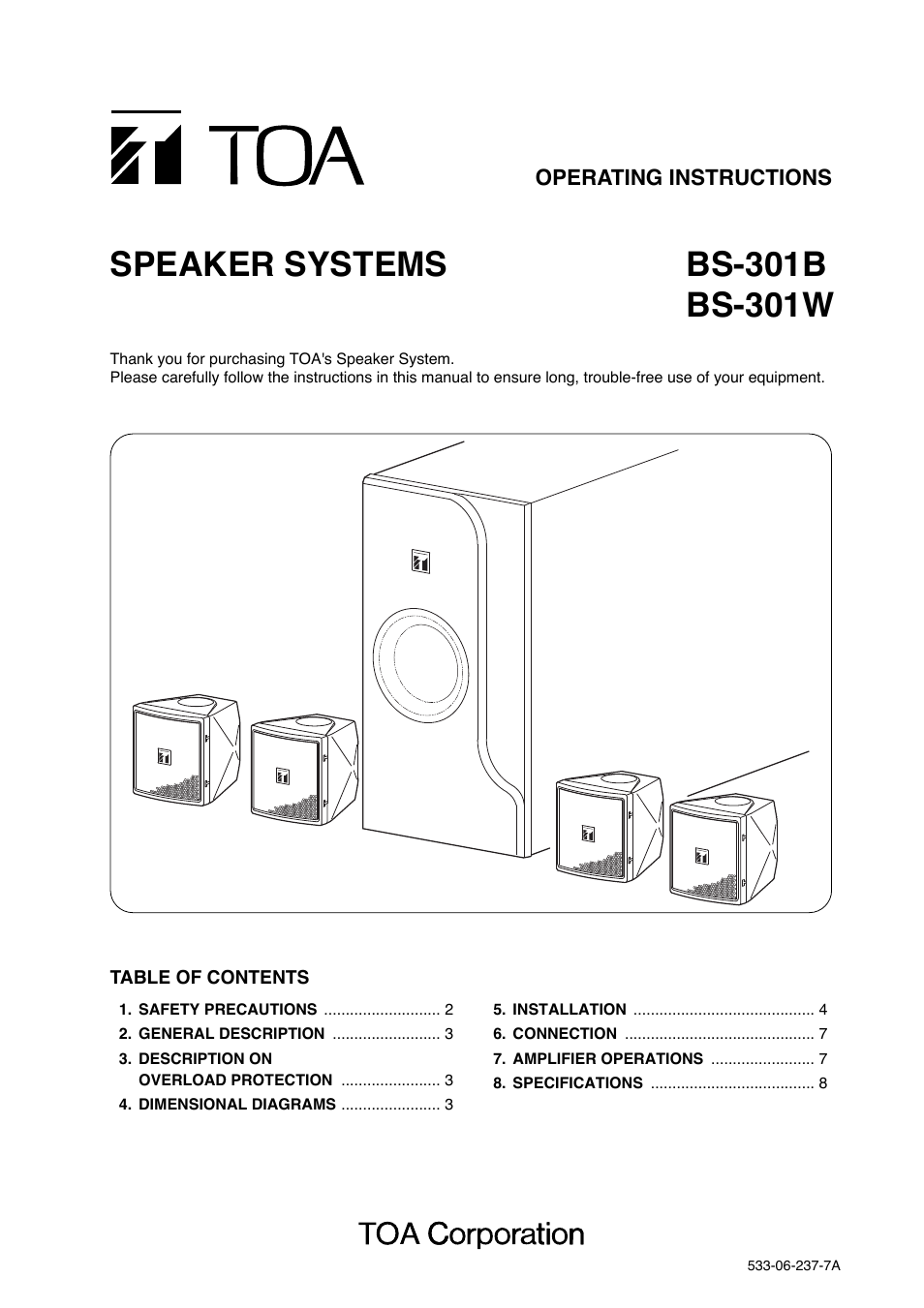 Toa BS-301W User Manual | 8 pages