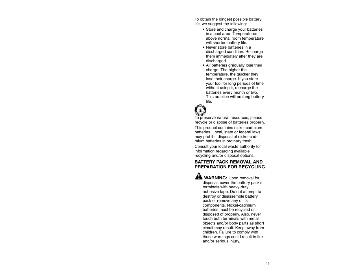 Battery pack removal and preparation for recycling | Craftsman 310.26825 User Manual | Page 13 / 15