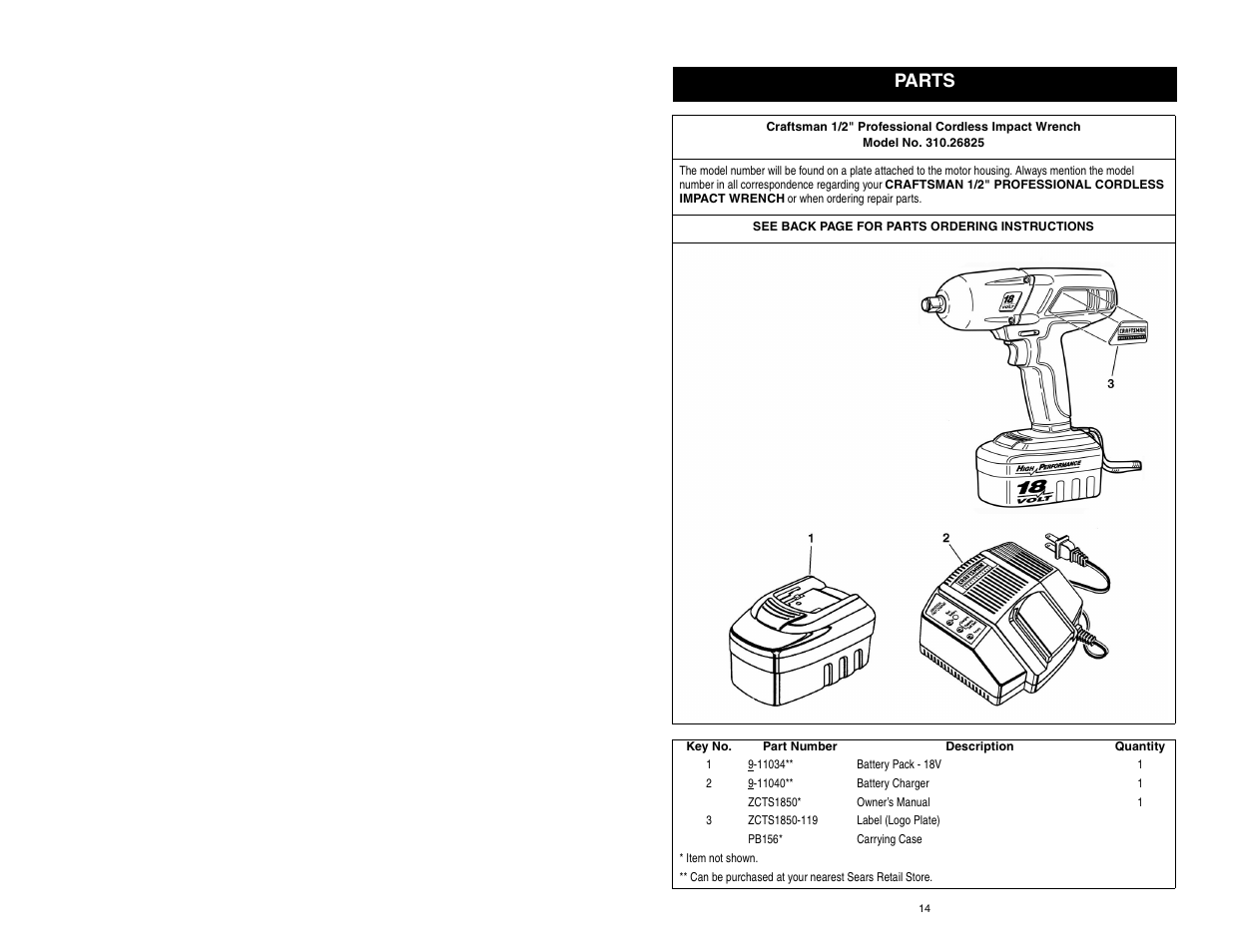 Parts | Craftsman 310.26825 User Manual | Page 14 / 15