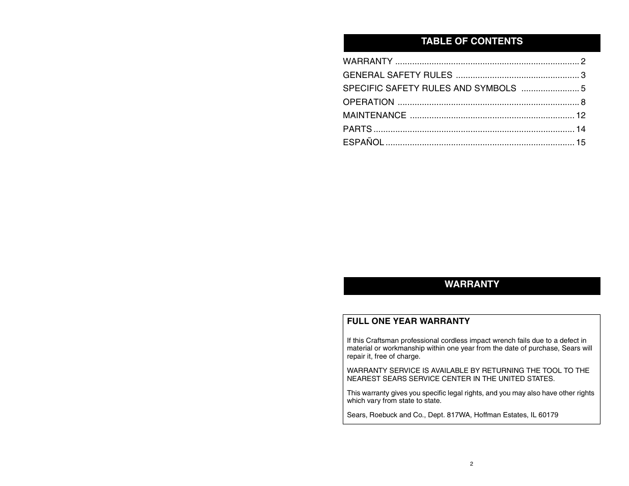 Craftsman 310.26825 User Manual | Page 2 / 15