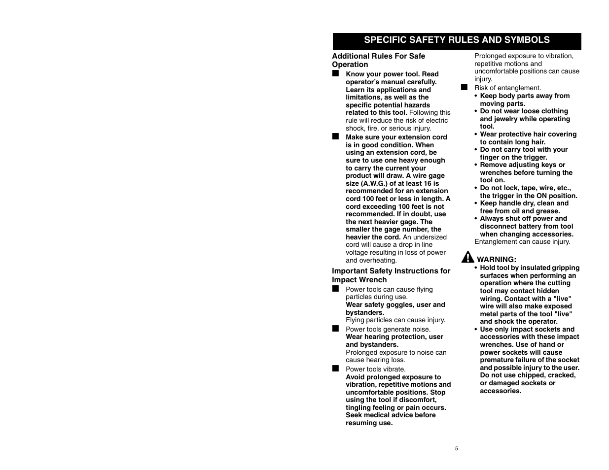 Additional rules for safe operation, Important safety instructions for impact wrench | Craftsman 310.26825 User Manual | Page 5 / 15