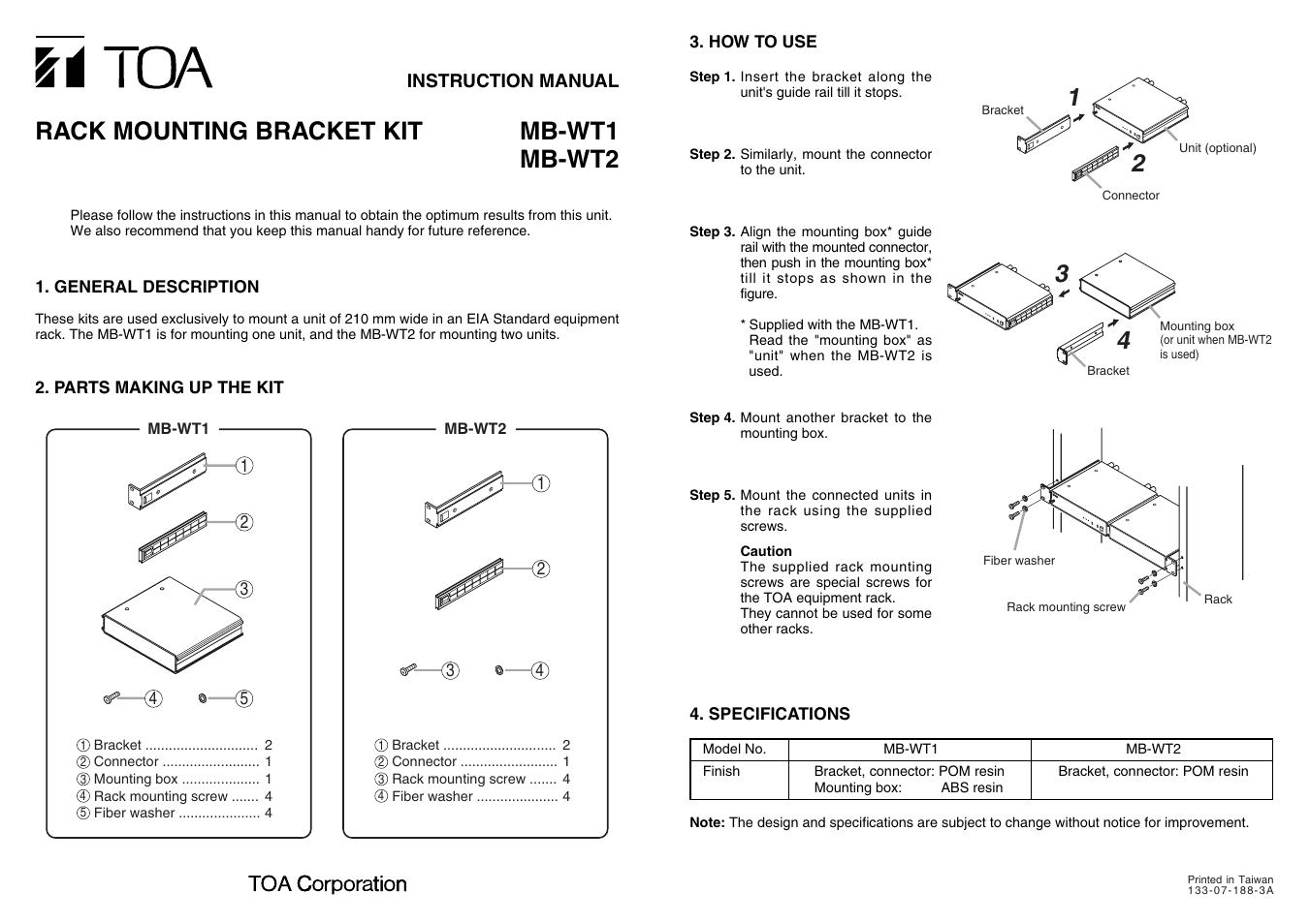 Toa MB-WT2 User Manual | 1 page