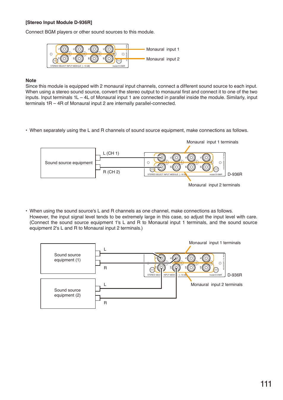 Monaural input 1 monaural input 2 | Toa SX-2000 Series Installation User Manual | Page 111 / 194