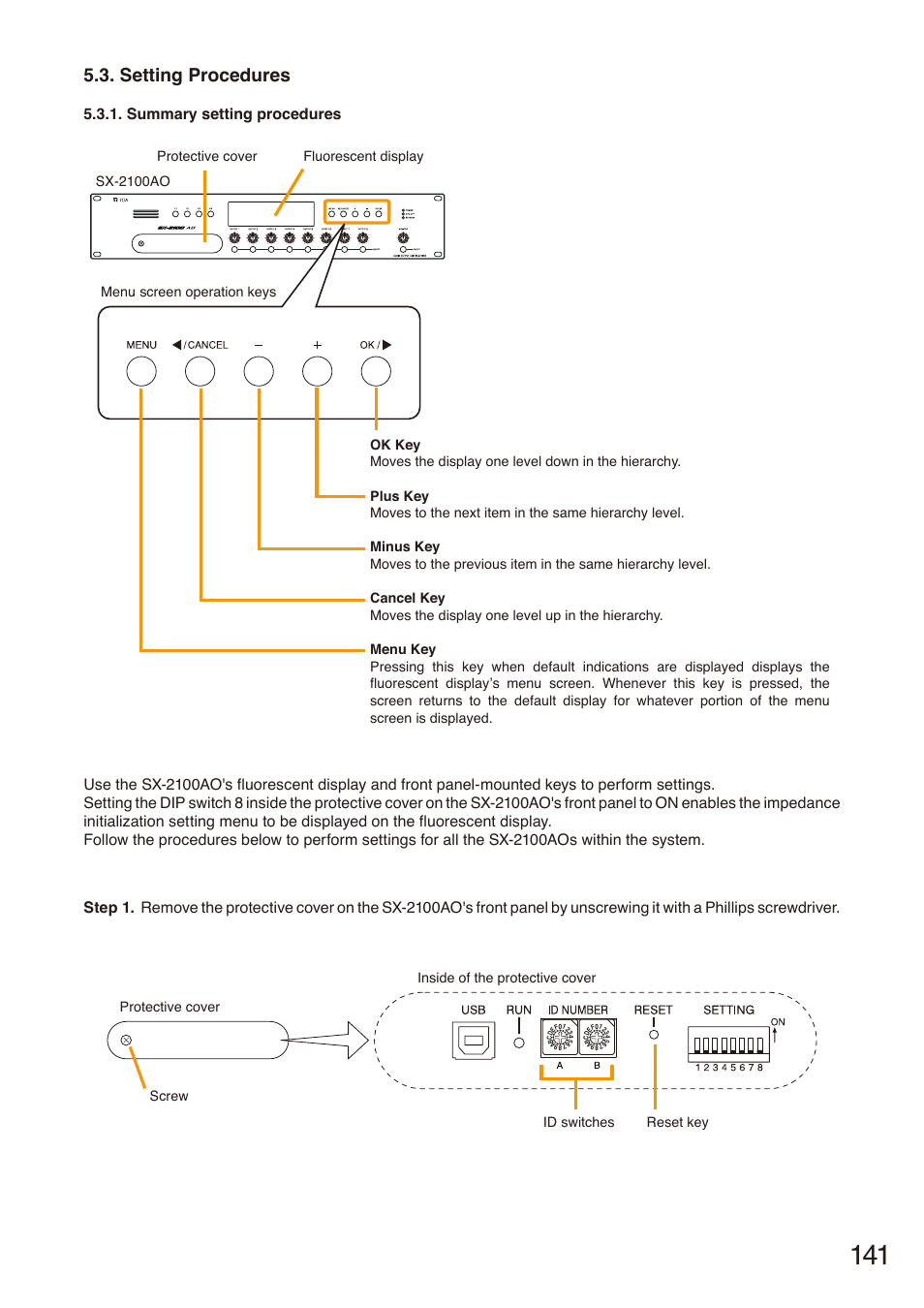 Setting procedures, Summary setting procedures | Toa SX-2000 Series Installation User Manual | Page 141 / 194