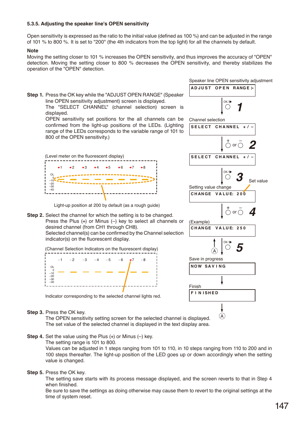 Adjusting the speaker line's open sensitivity, Adjusting the speaker line's open, Sensitivity | P. 147 | Toa SX-2000 Series Installation User Manual | Page 147 / 194