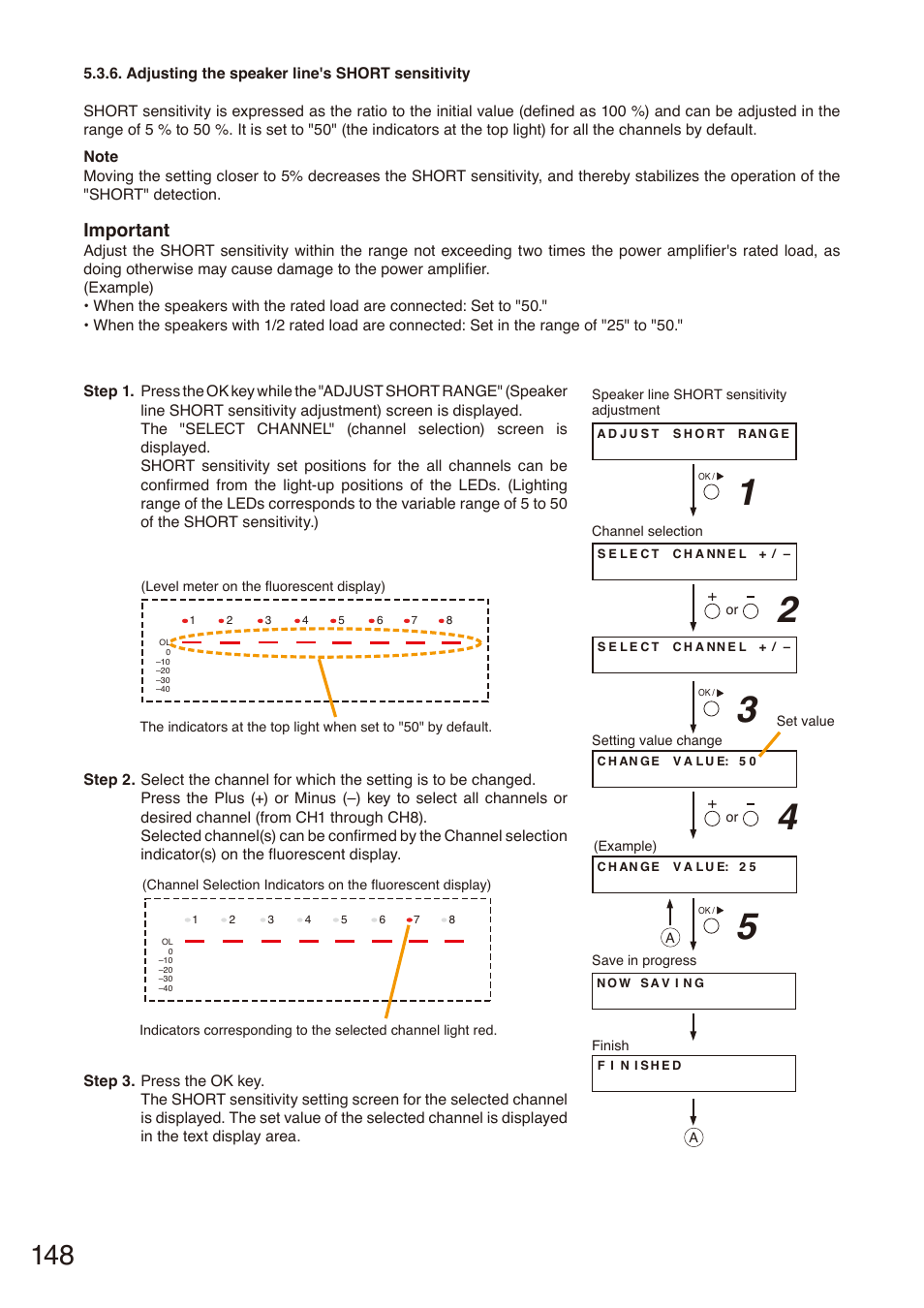 Adjusting the speaker line's short sensitivity, Important | Toa SX-2000 Series Installation User Manual | Page 148 / 194