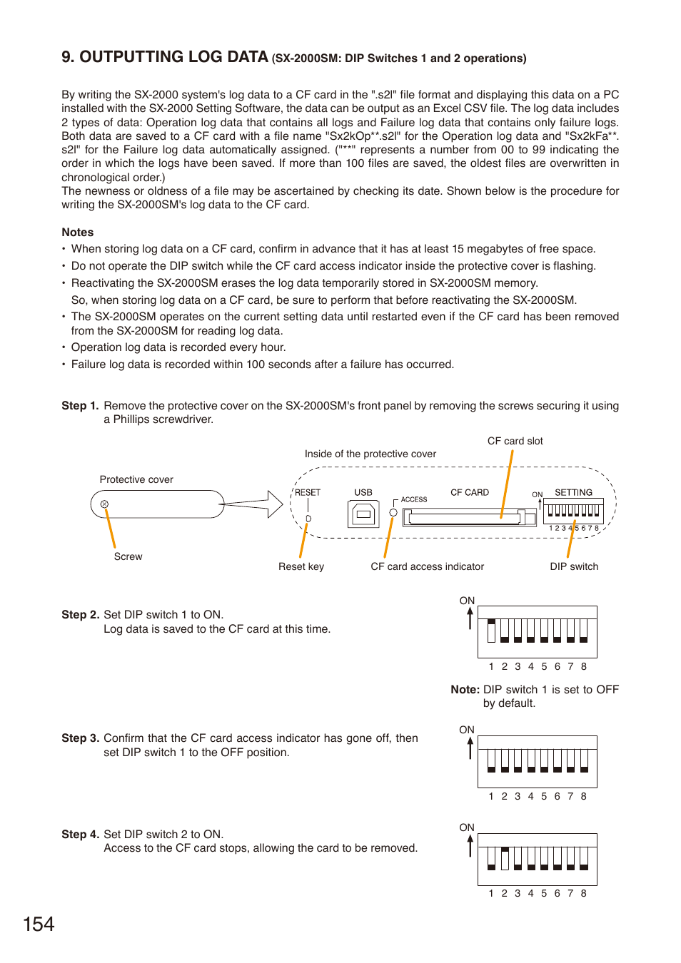 Outputting log data, Sx-2000sm: dip switches 1 and 2 operations), P. 154 | Toa SX-2000 Series Installation User Manual | Page 154 / 194