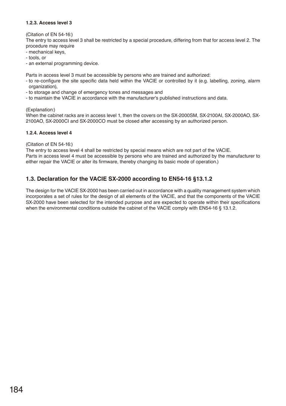 Access level 3, Access level 4 | Toa SX-2000 Series Installation User Manual | Page 184 / 194