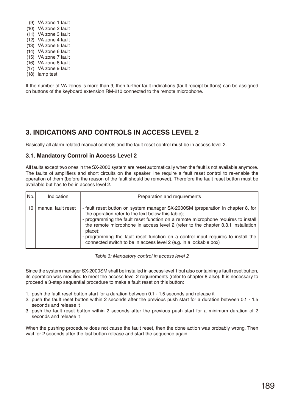 Indications and controls in access level 2, Mandatory control in access level 2, Indications and controls | Access, Level 2 | Toa SX-2000 Series Installation User Manual | Page 189 / 194