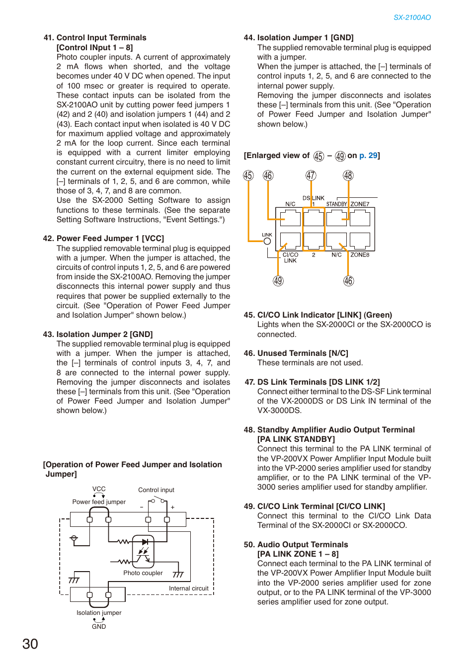 Operation, Of power feed jumper and isolation jumper" on | Toa SX-2000 Series Installation User Manual | Page 30 / 194