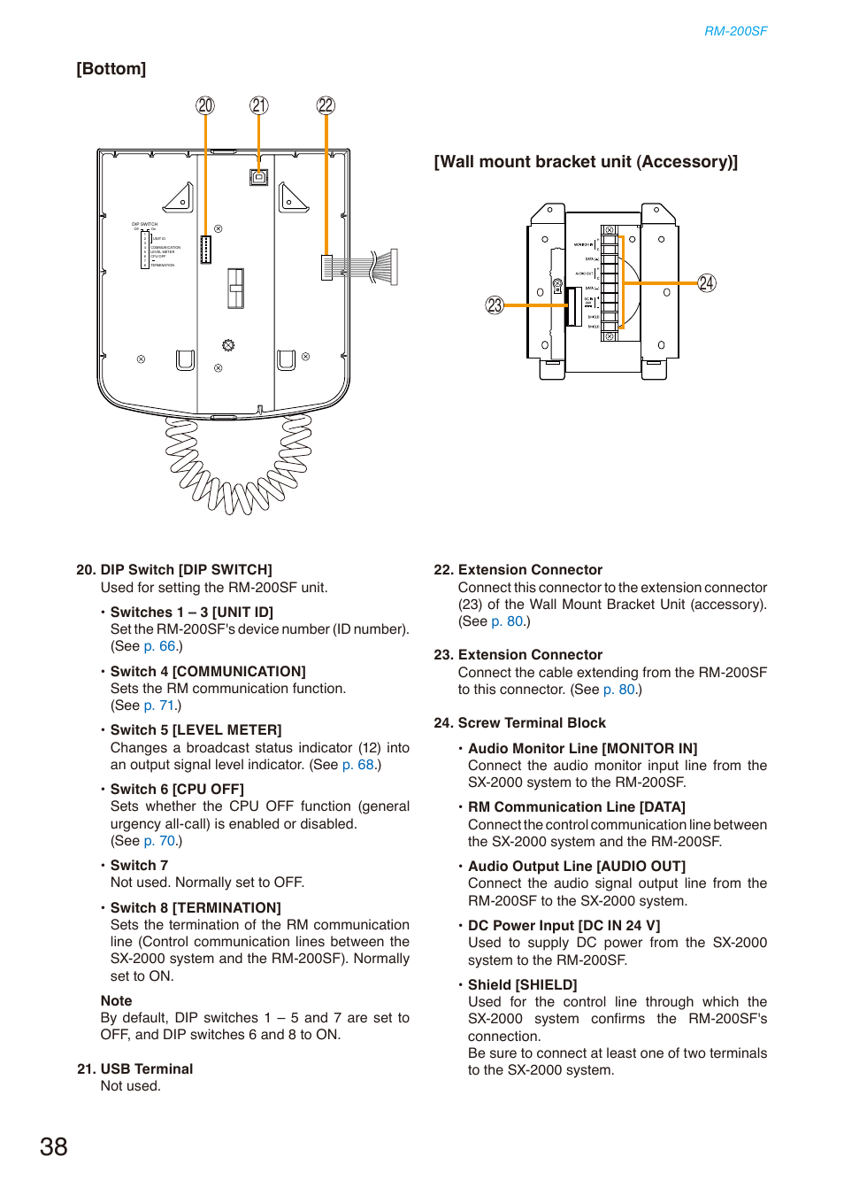 Wall mount bracket unit (accessory), Bottom | Toa SX-2000 Series Installation User Manual | Page 38 / 194