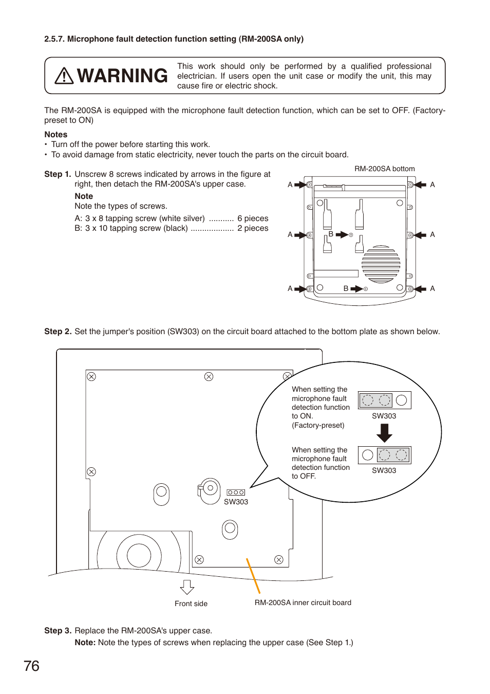 Warning | Toa SX-2000 Series Installation User Manual | Page 76 / 194