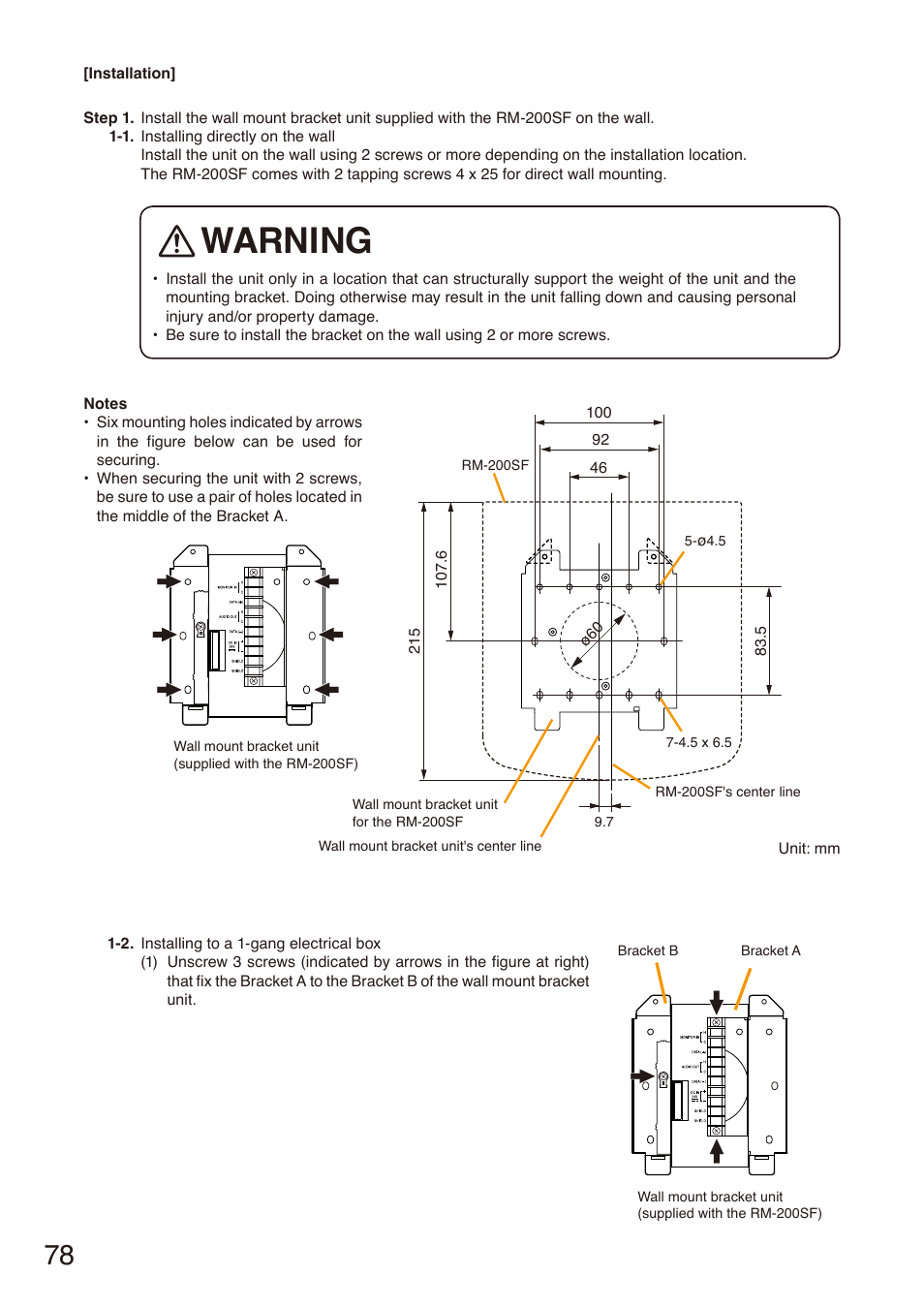 Warning | Toa SX-2000 Series Installation User Manual | Page 78 / 194