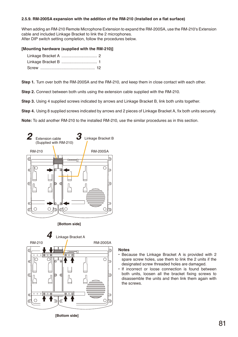 Rm-200sa expansion with the addition of the rm-210, Installed on a flat surface), P. 81 | Toa SX-2000 Series Installation User Manual | Page 81 / 194