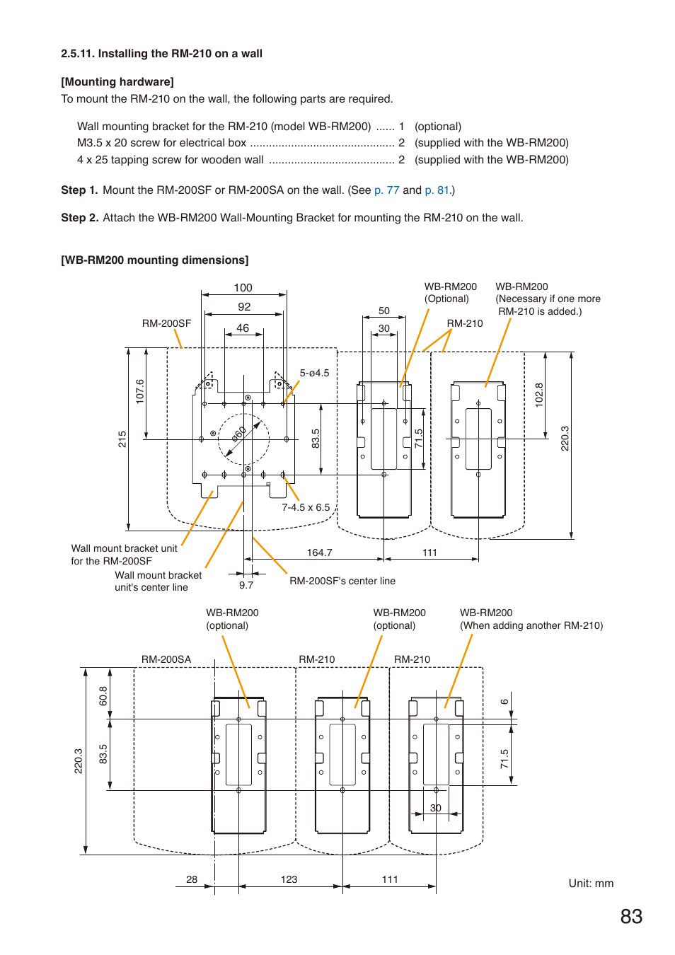 Installing the rm-210 on a wall | Toa SX-2000 Series Installation User Manual | Page 83 / 194